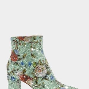 Sage Green Floral Ankle Boot with Chunky Heel